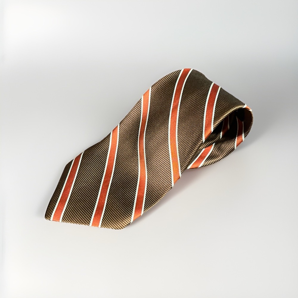 Brooks Brothers Silk Tie Brown Orange White Repp Stripe Woven in‎ England USA